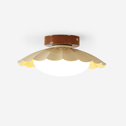 Flush Mount Ceiling Light Bohemian with Scalloped Shade and Frosted Glass Globe