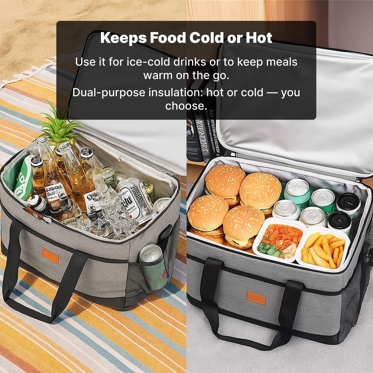 Foldable Cooler Bag with Shoulder Strap and Side Mesh Pockets
