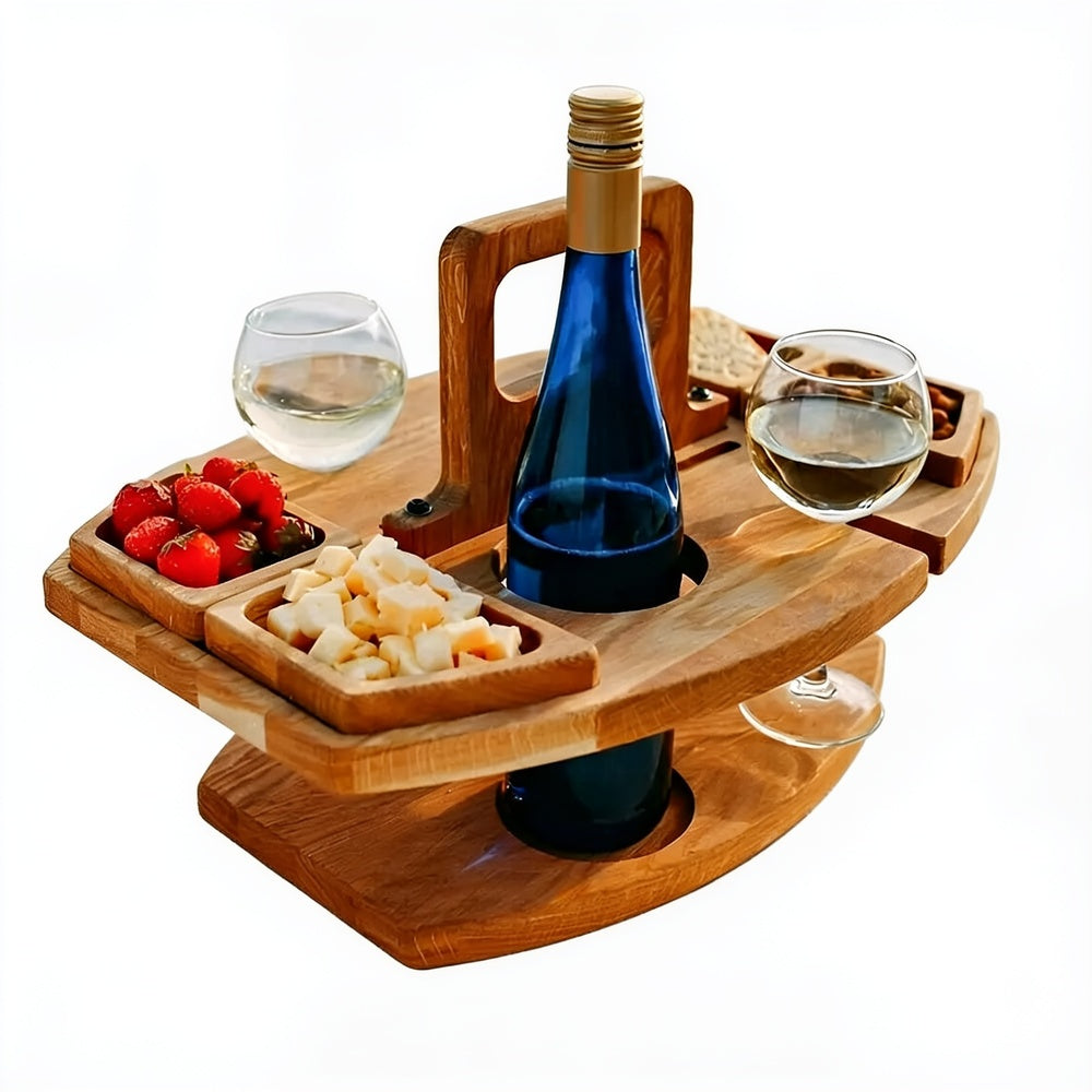 Foldable Picnic Wine Table with Snack Trays and Glass Holders
