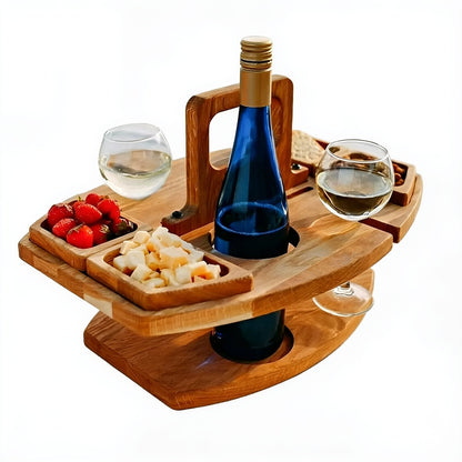 Foldable Picnic Wine Table with Snack Trays and Glass Holders