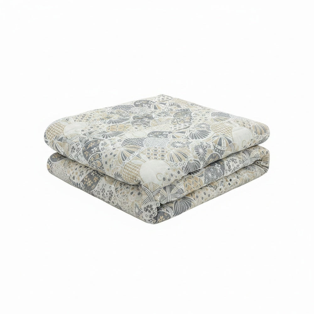 Four-Layer Gauze Cotton Throw Blanket with Japanese Floral Pattern