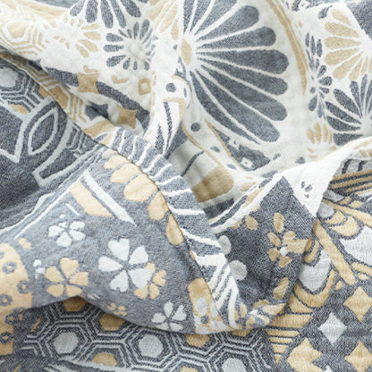 Four-Layer Gauze Cotton Throw Blanket with Japanese Floral Pattern