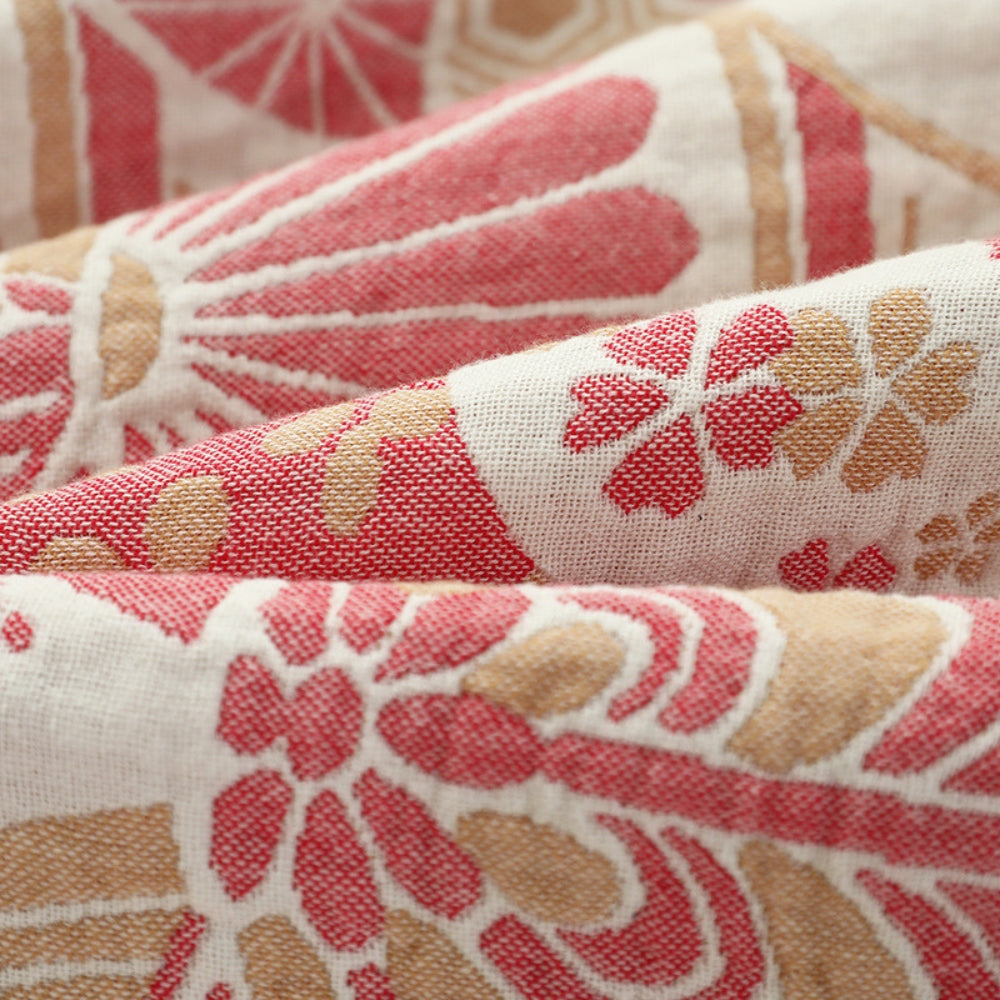 Four-Layer Gauze Cotton Throw Blanket with Japanese Floral Pattern