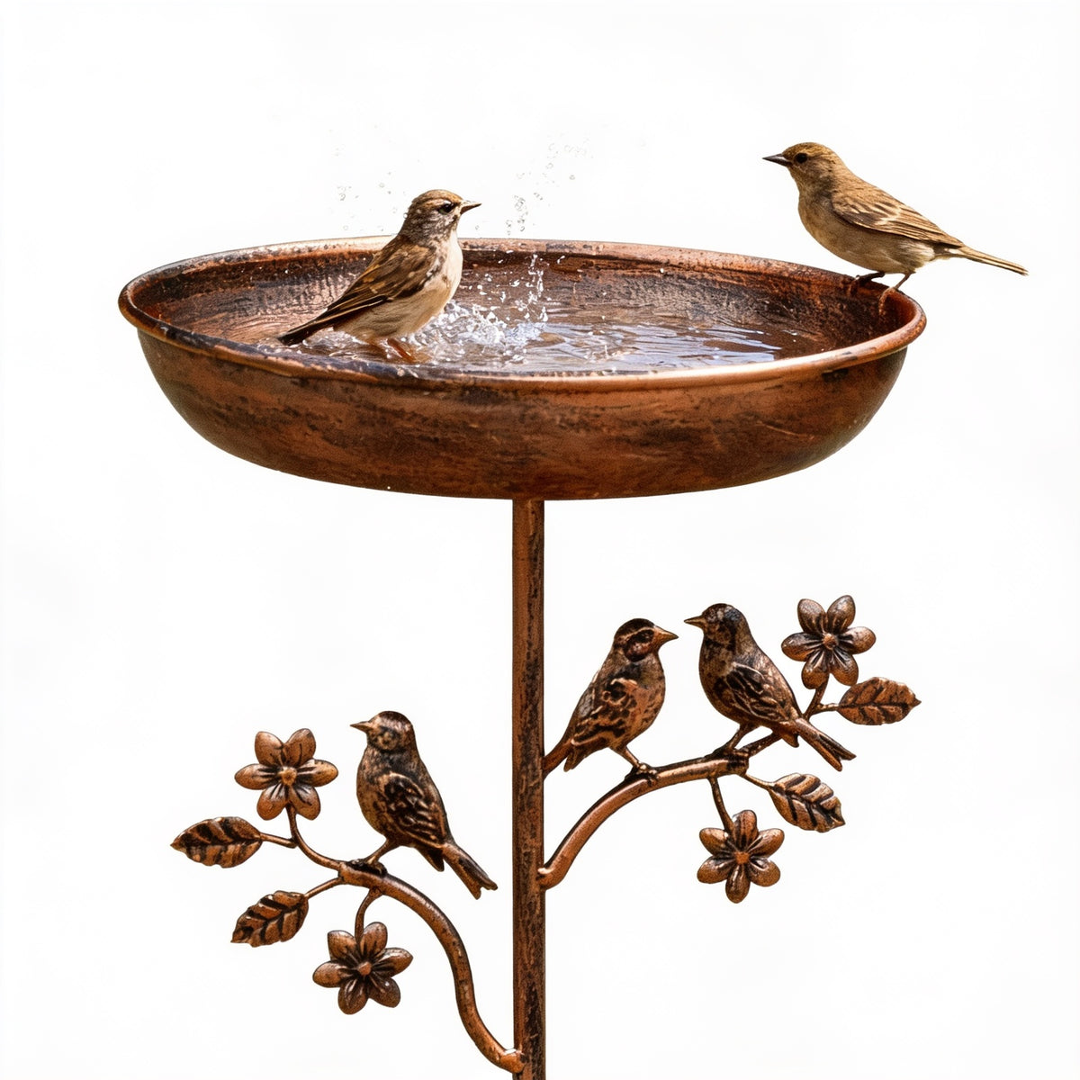 Garden Bird Bath with Ground Stake and Bird Figurines