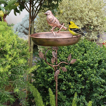 Garden Bird Bath with Ground Stake and Bird Figurines