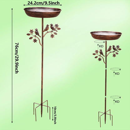 Garden Bird Bath with Ground Stake and Bird Figurines