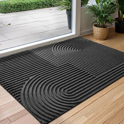 Geometric Textured Doormat with Anti-Slip Base for Front and Back Door