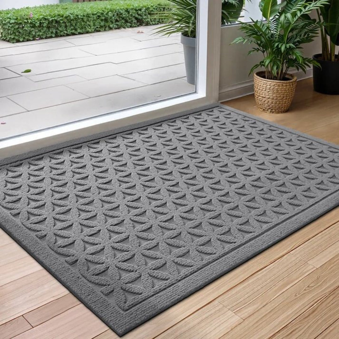 Geometric Textured Doormat with Anti-Slip Base for Front and Back Door