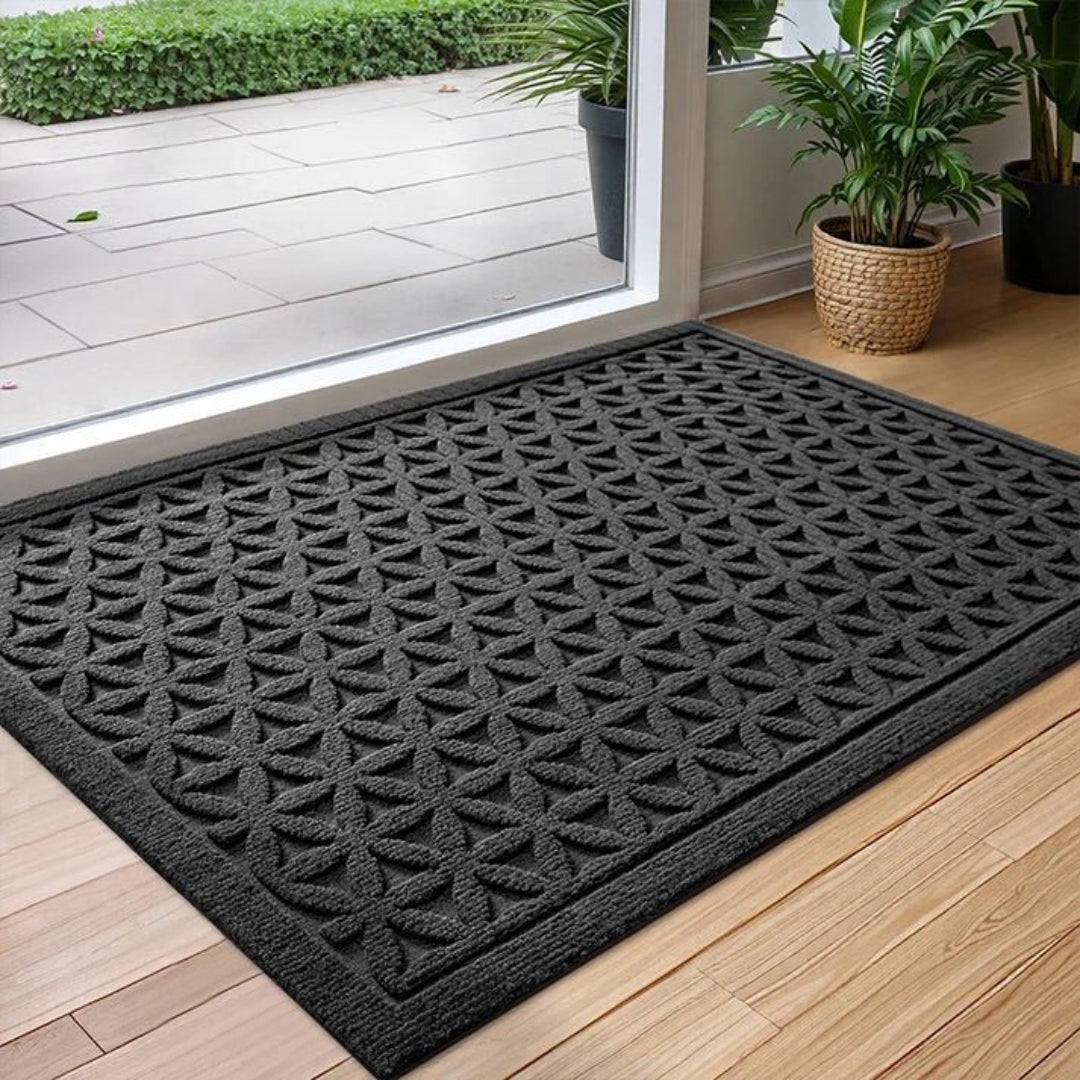 Geometric Textured Doormat with Anti-Slip Base for Front and Back Door