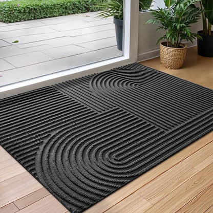 Geometric Textured Doormat with Anti-Slip Base for Front and Back Door