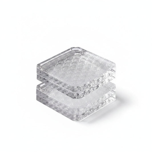 Glass Coasters with Ocean Wave Pattern, Japanese Style, Set of 4