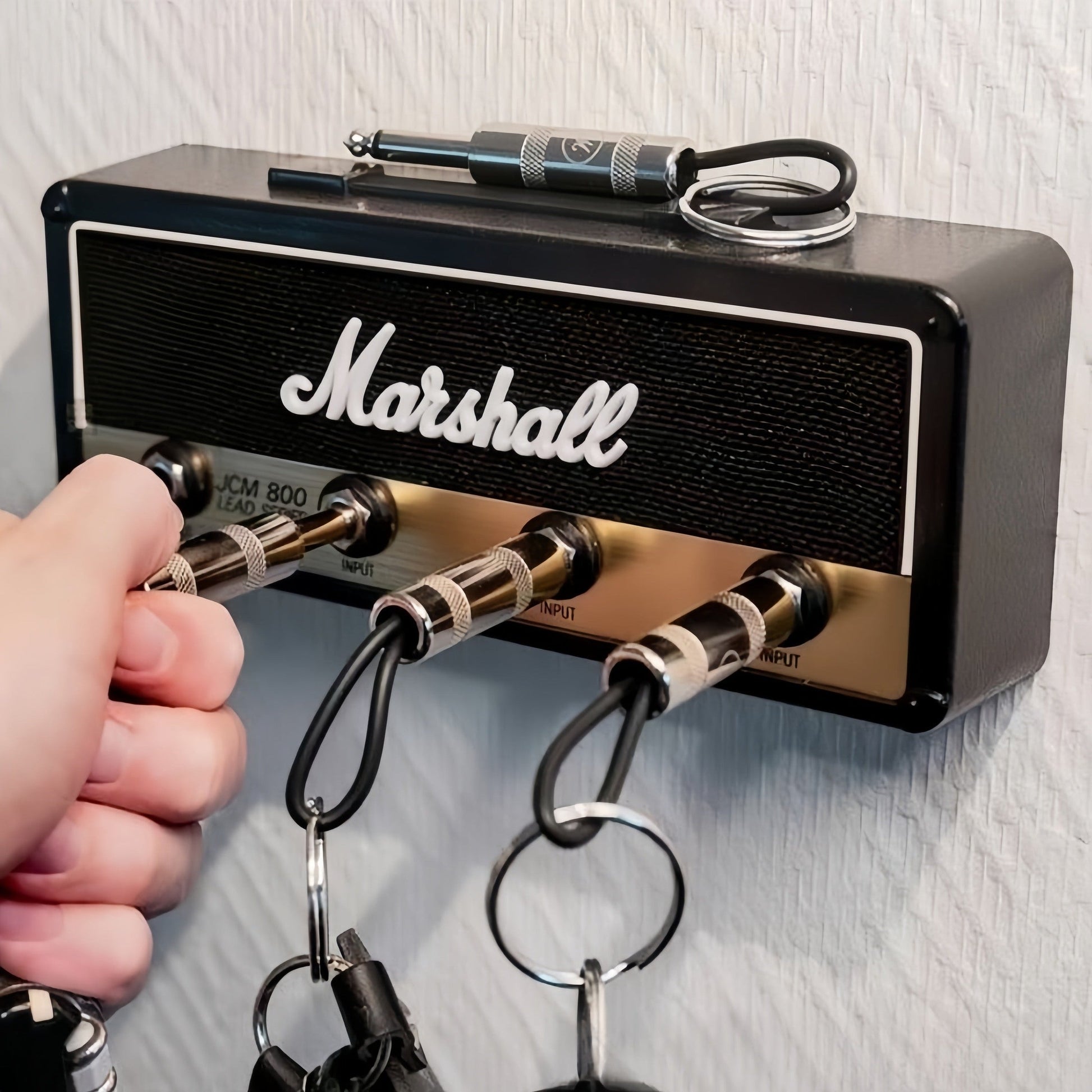 Guitar Amp Wall Key Holder with 4 Guitar Jack Keychains