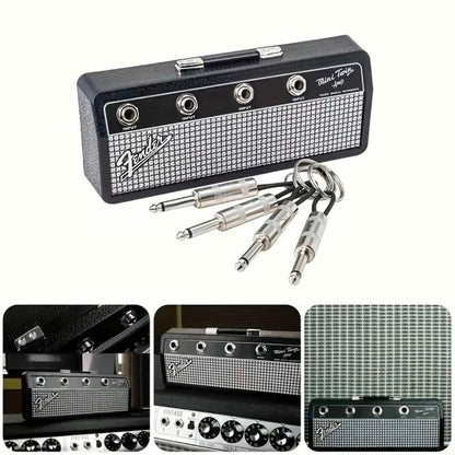 Guitar Amp Wall Key Holder with 4 Guitar Jack Keychains