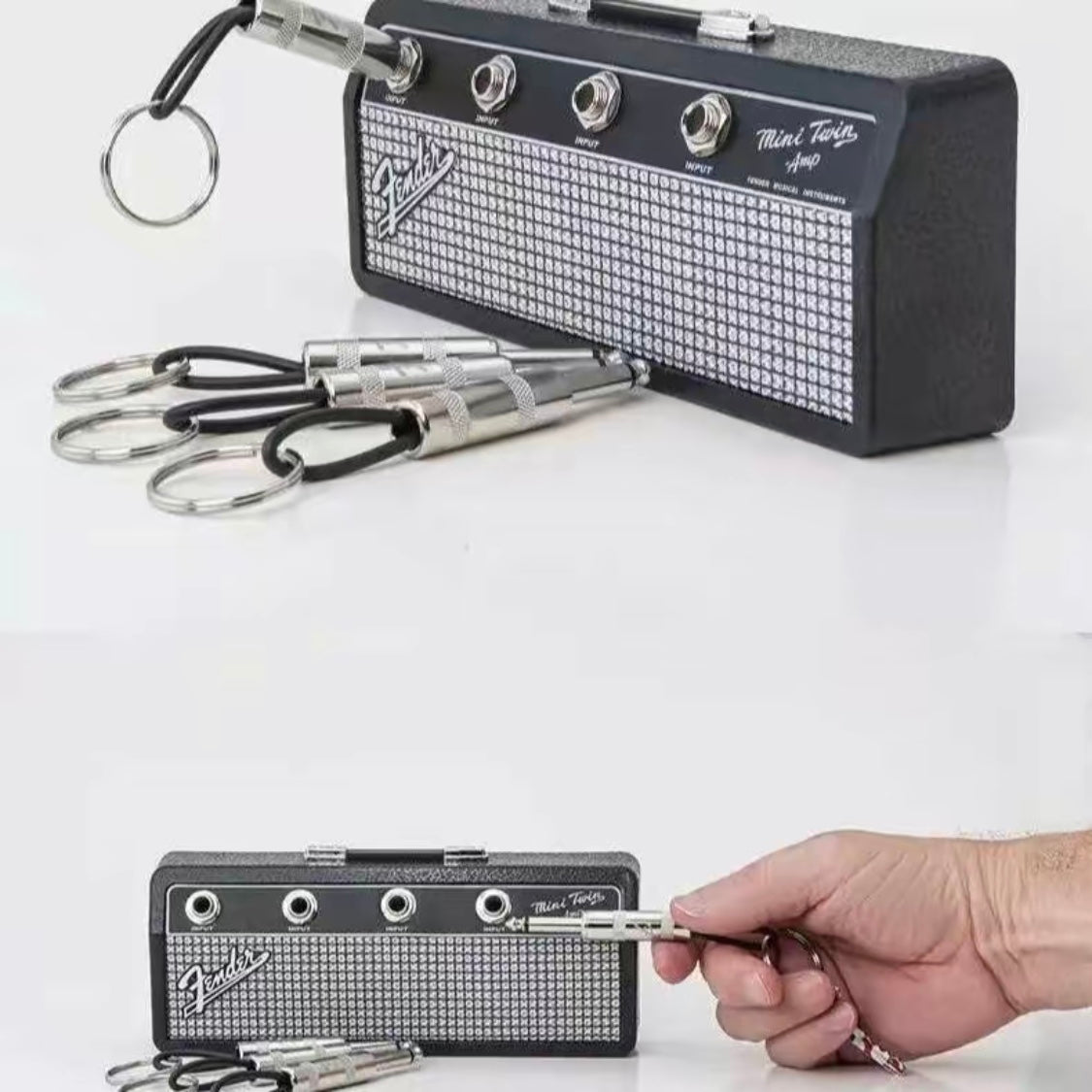 Guitar Amp Wall Key Holder with 4 Guitar Jack Keychains