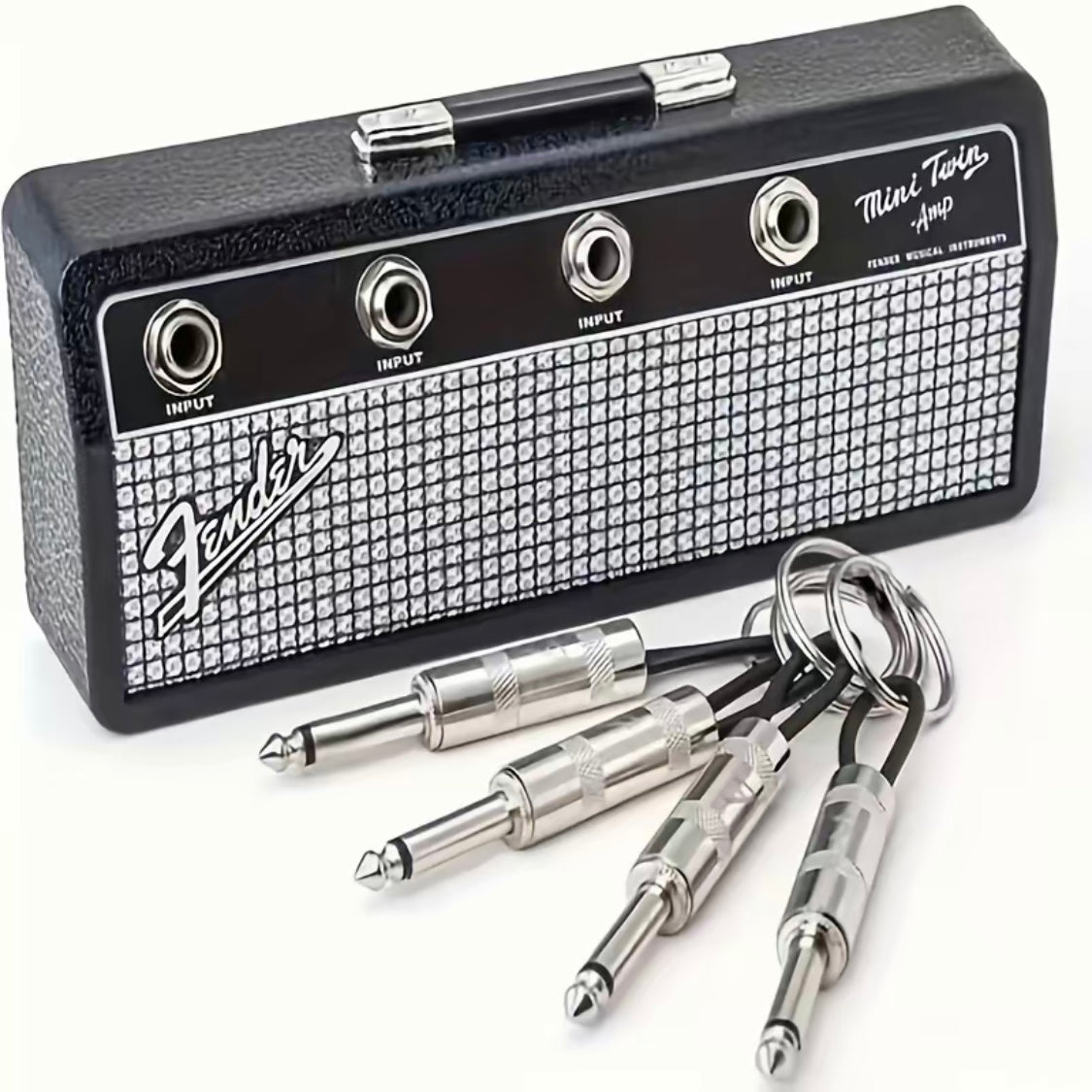 Guitar Amp Wall Key Holder with 4 Guitar Jack Keychains