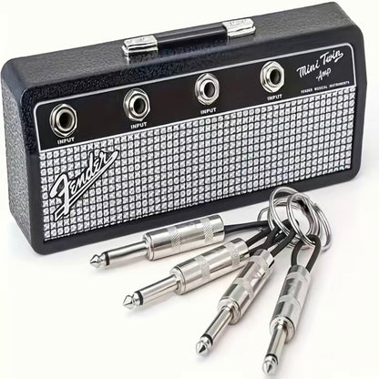 Guitar Amp Wall Key Holder with 4 Guitar Jack Keychains