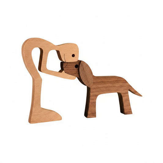 Houten Beeldje Mens en Hond Decoratie Sculptuur