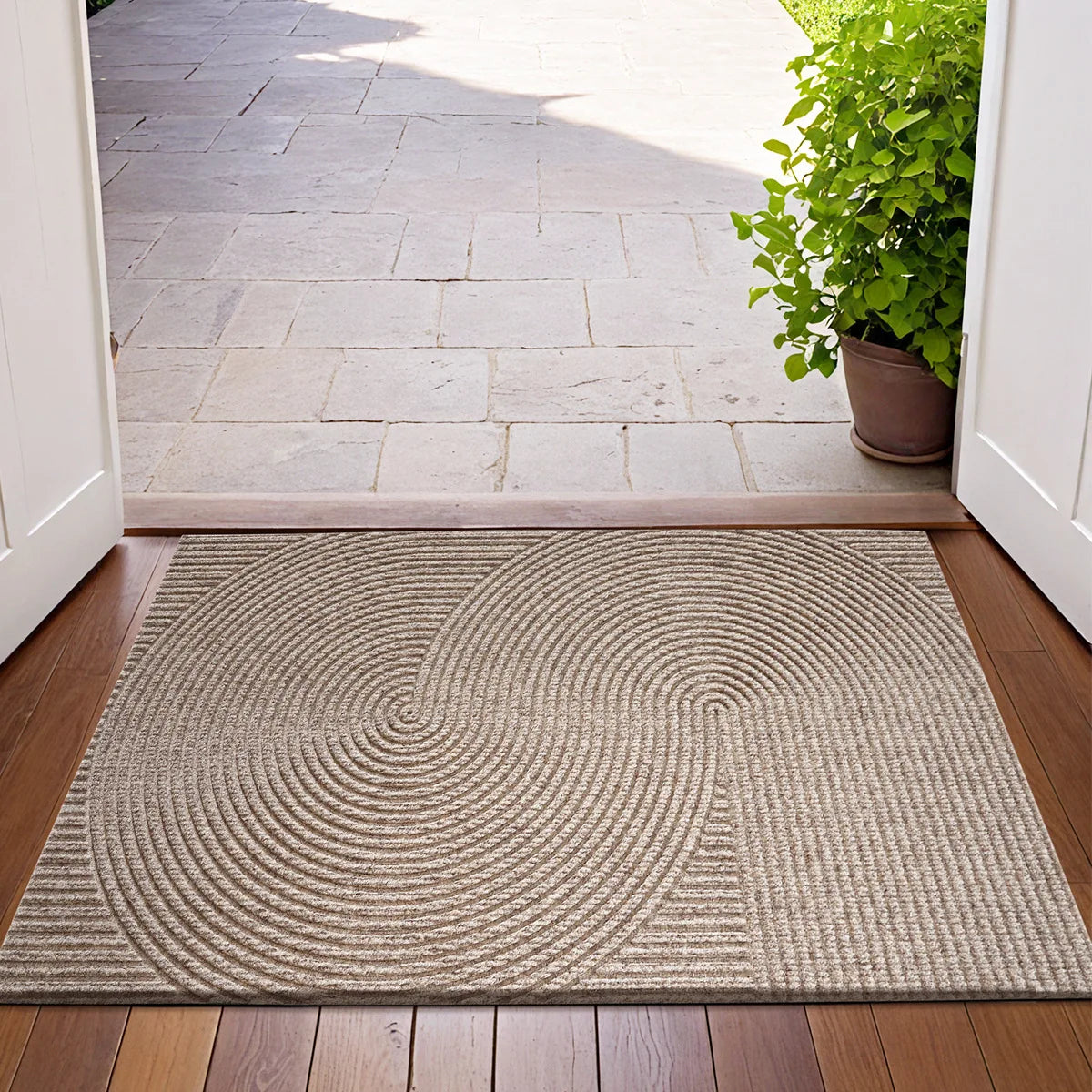 Indoor Outdoor Doormat with Anti-Slip Bottom and 3D Groove Pattern