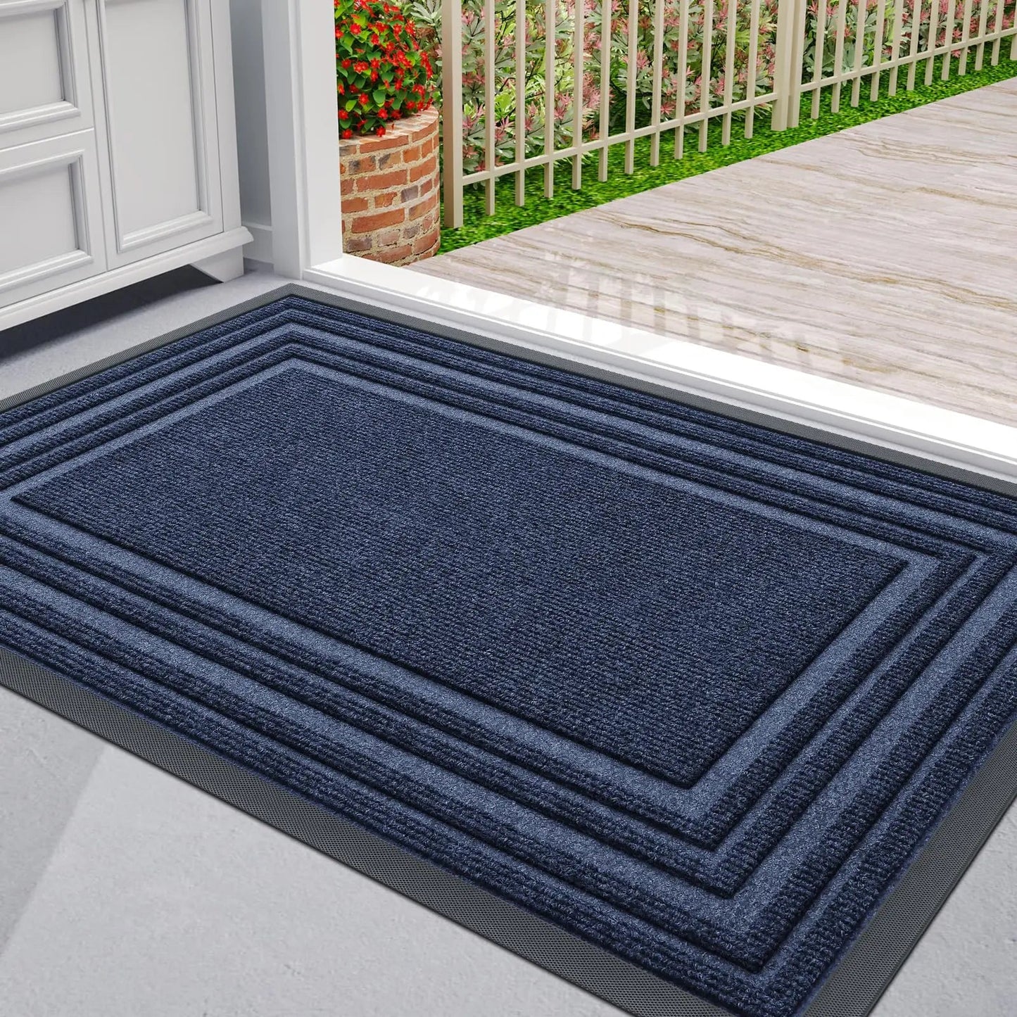 Indoor Outdoor Doormat with Anti-Slip Rubber Base and Bordered Design
