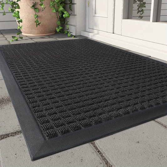Indoor Outdoor Doormat with Anti-Slip Rubber Border and Square Grid Pattern