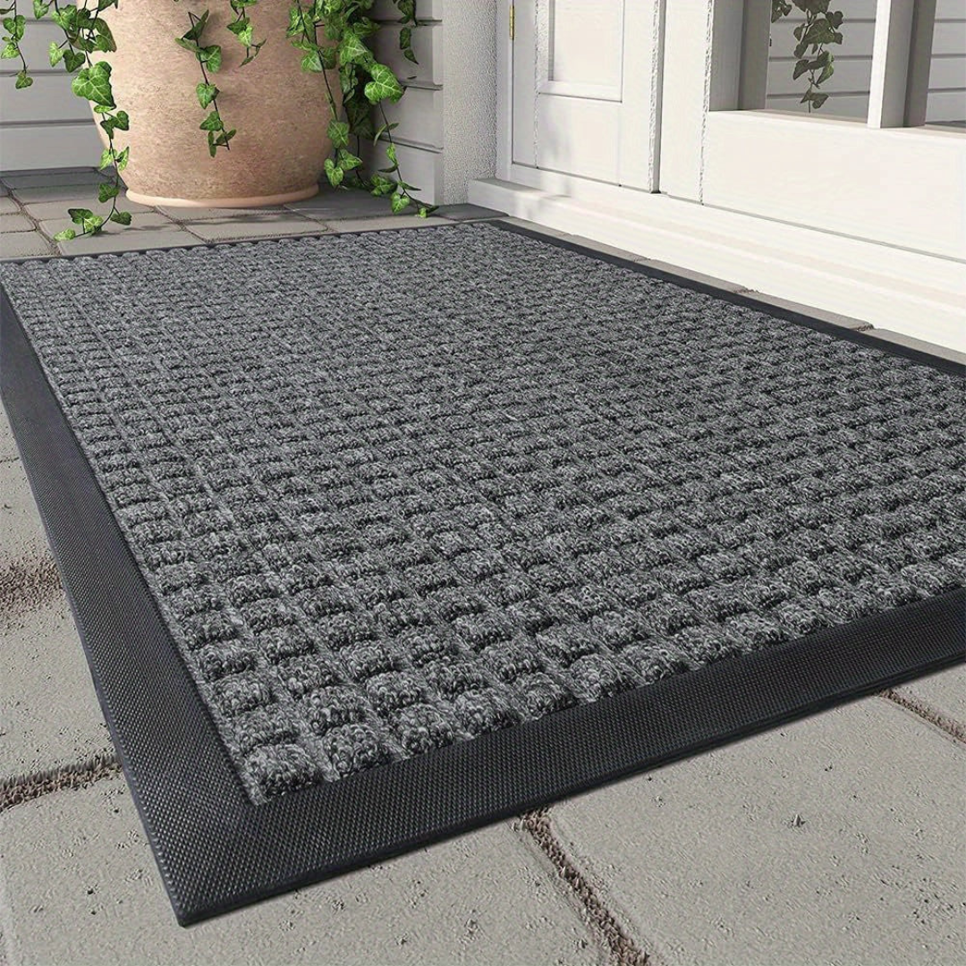 Indoor Outdoor Doormat with Anti-Slip Rubber Border and Square Grid Pattern