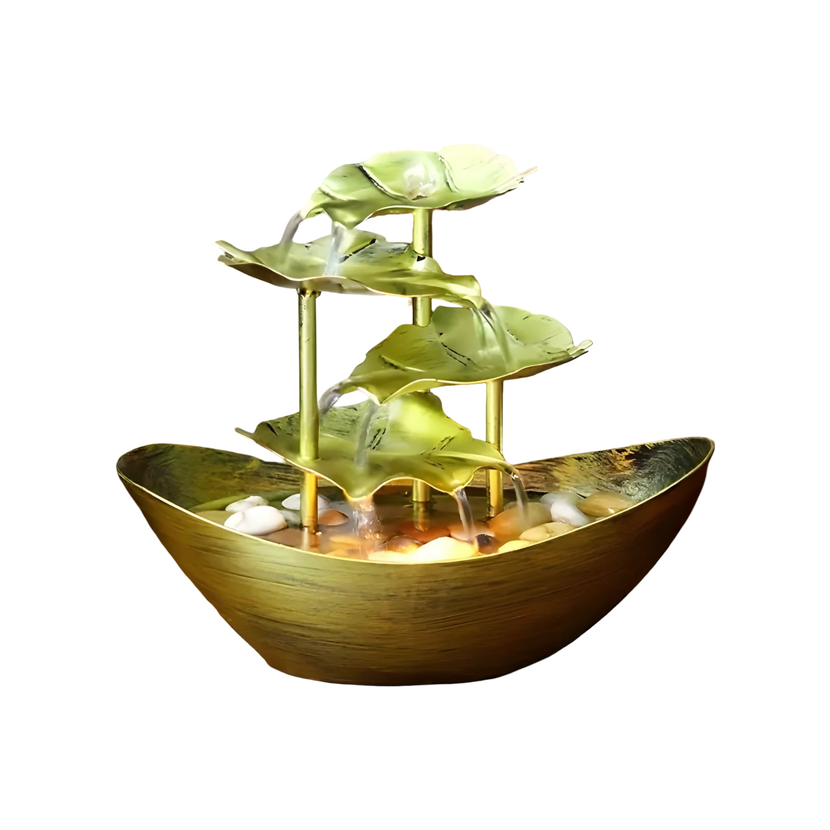 Indoor Tabletop Water Fountain with Tiered Lotus Leaf Design and LED Light