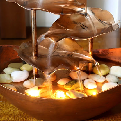 Indoor Tabletop Water Fountain with Tiered Lotus Leaf Design and LED Light