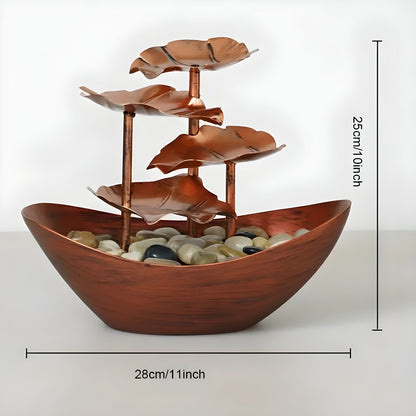 Indoor Tabletop Water Fountain with Tiered Lotus Leaf Design and LED Light