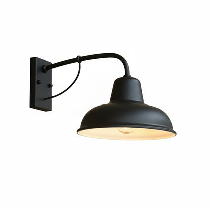 Industrial Outdoor Wall Lamp with Dome Shade and Curved Arm