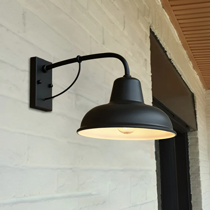 Industrial Outdoor Wall Lamp with Dome Shade and Curved Arm