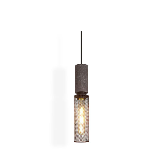 Industrial Pendant Lamp with Concrete Top and Cylindrical Mesh Shade