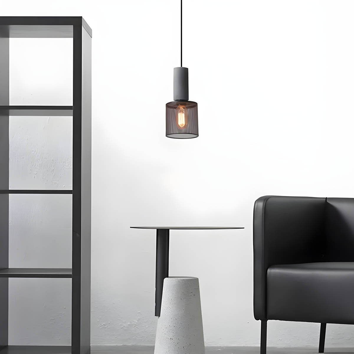 Industrial Pendant Lamp with Concrete Top and Metal Mesh Shade