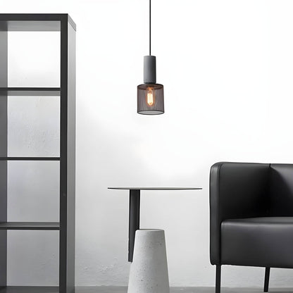 Industrial Pendant Lamp with Concrete Top and Metal Mesh Shade