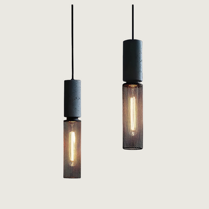 Industrial Pendant Lamp with Concrete Top and Metal Mesh Shade