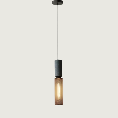 Industrial Pendant Lamp with Concrete Top and Metal Mesh Shade