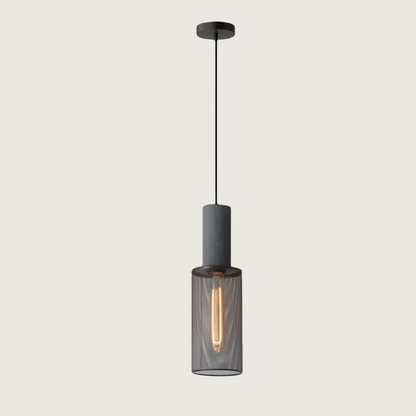 Industrial Pendant Lamp with Concrete Top and Metal Mesh Shade