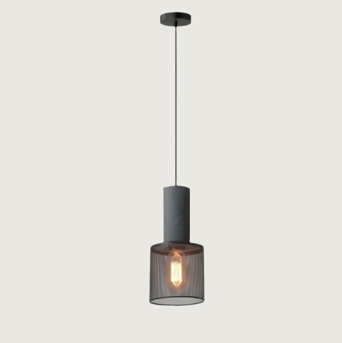 Industrial Pendant Lamp with Concrete Top and Metal Mesh Shade