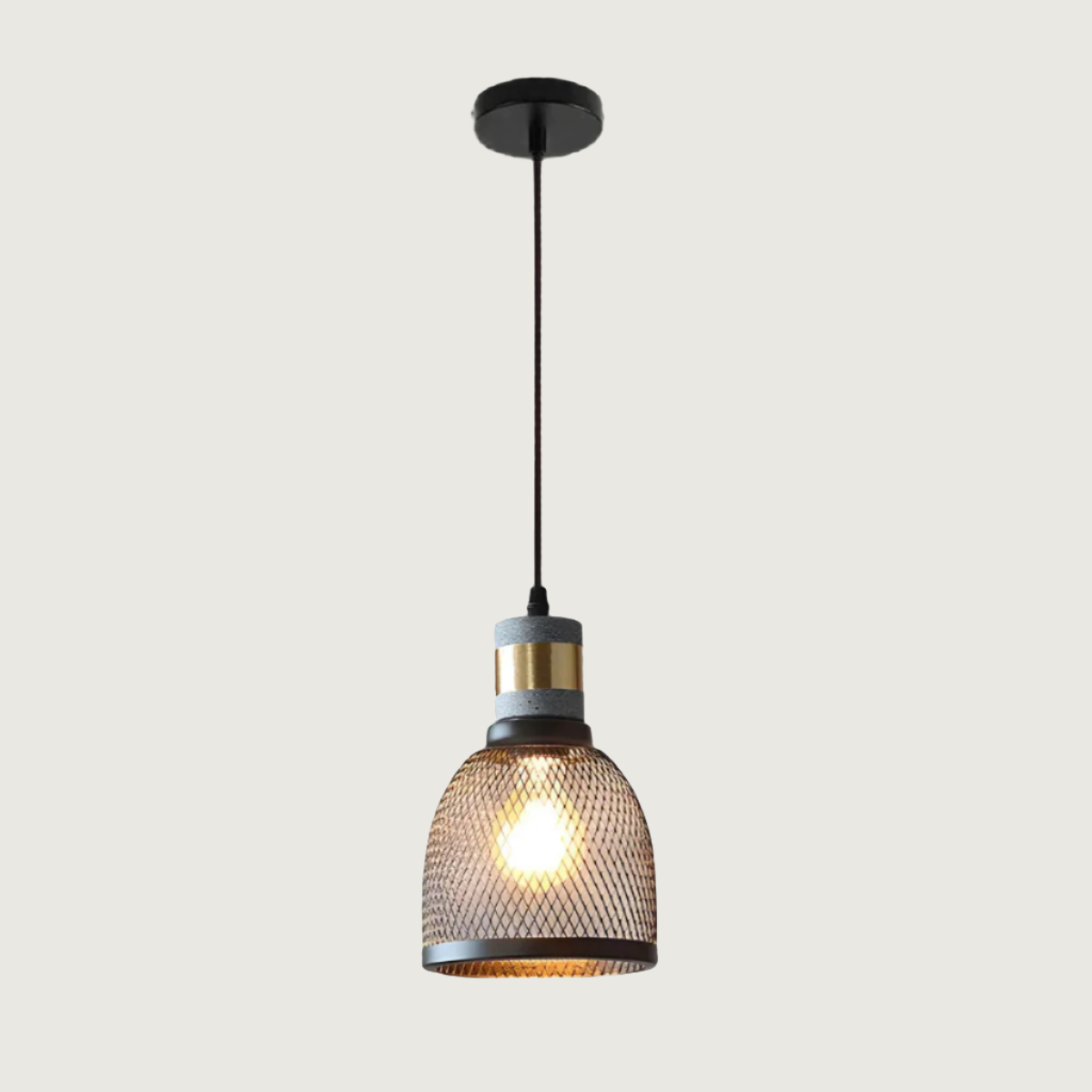 Industrial Pendant Lamp with Concrete Top and Metal Mesh Shade
