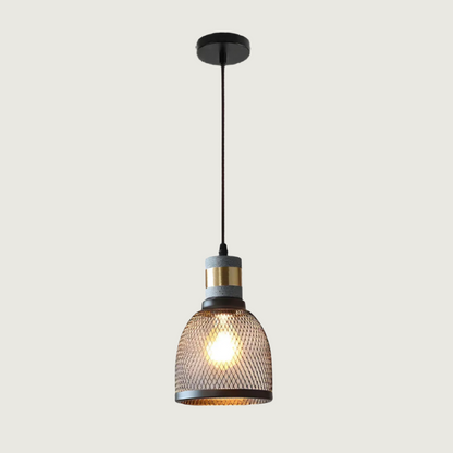 Industrial Pendant Lamp with Concrete Top and Metal Mesh Shade