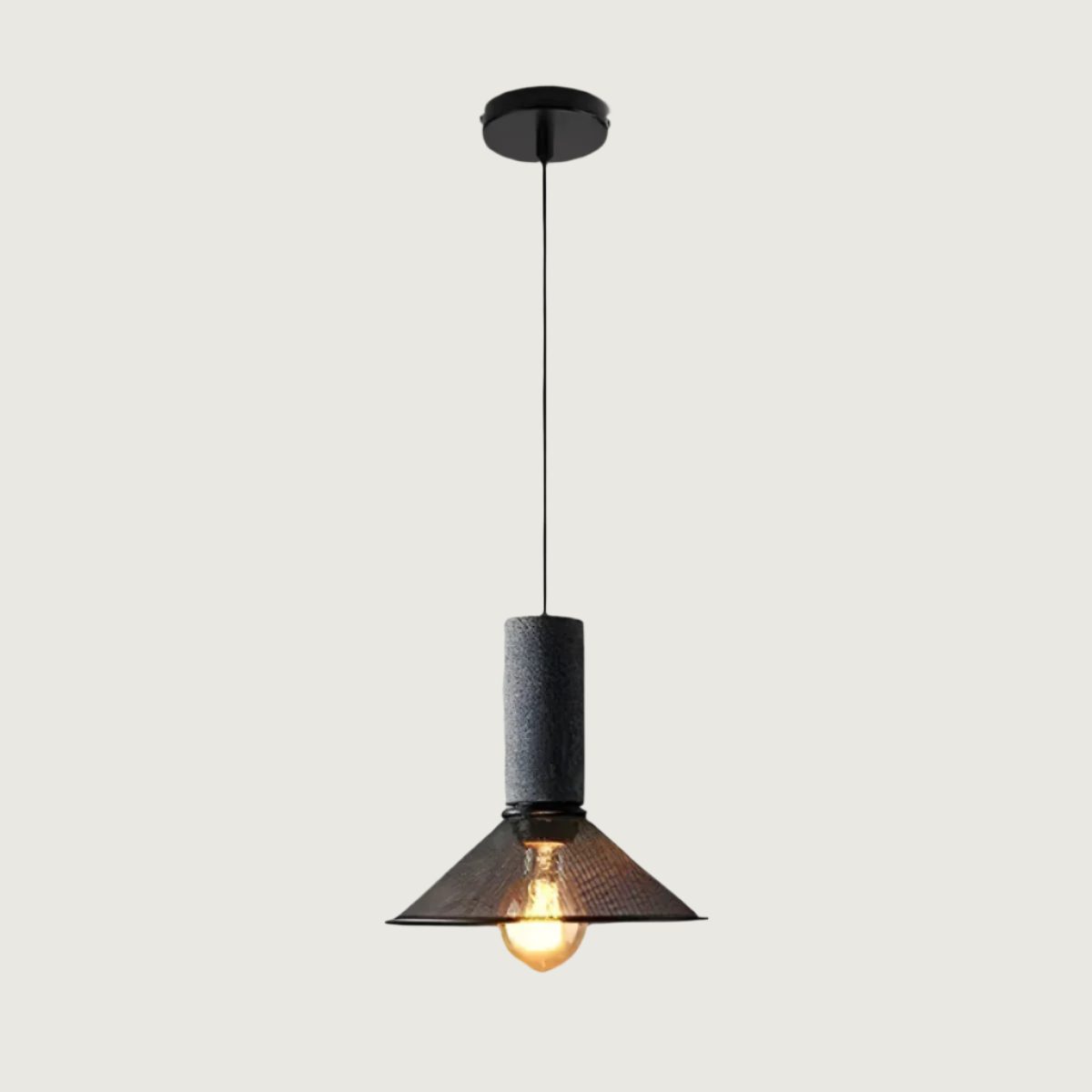 Industrial Pendant Lamp with Concrete Top and Metal Mesh Shade