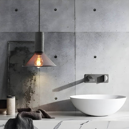 Industrial Pendant Lamp with Concrete Top and Metal Mesh Shade