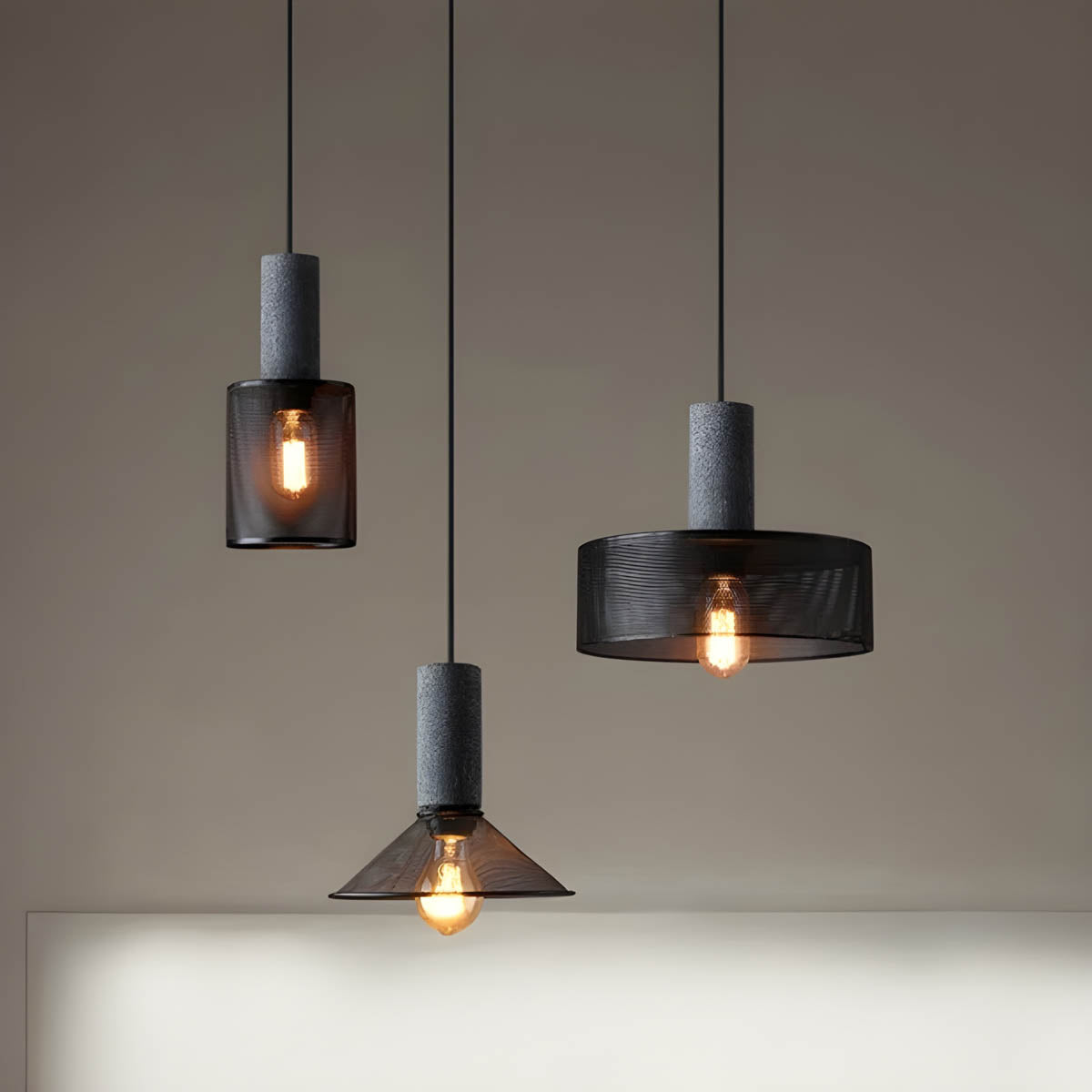 Industrial Pendant Lamp with Concrete Top and Metal Mesh Shade