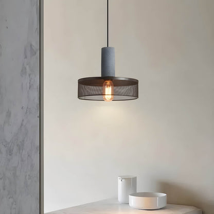 Industrial Pendant Lamp with Concrete Top and Metal Mesh Shade
