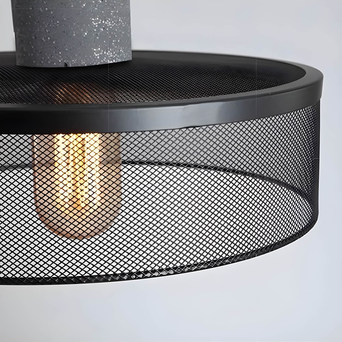 Industrial Pendant Lamp with Concrete Top and Metal Mesh Shade