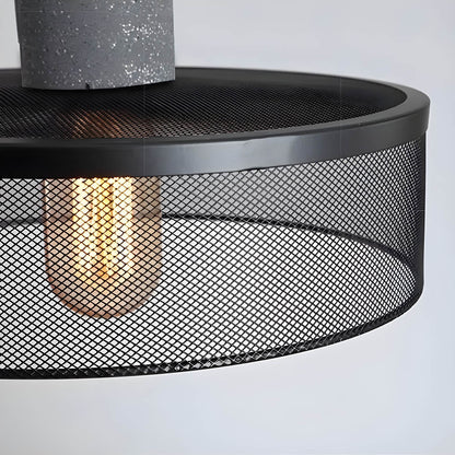 Industrial Pendant Lamp with Concrete Top and Metal Mesh Shade