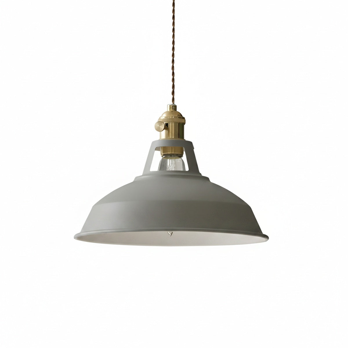 Industrial Pendant Lamp with Round Metal Shade and Twisted Fabric Cord