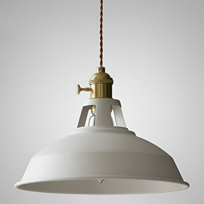 Industrial Pendant Lamp with Round Metal Shade and Twisted Fabric Cord