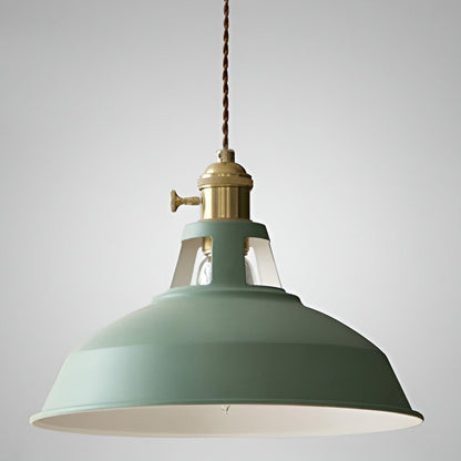 Industrial Pendant Lamp with Round Metal Shade and Twisted Fabric Cord