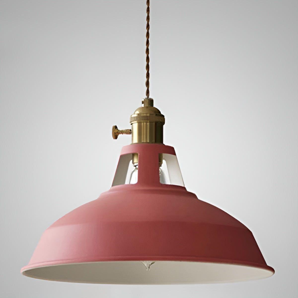 Industrial Pendant Lamp with Round Metal Shade and Twisted Fabric Cord