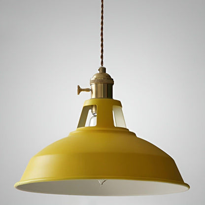 Industrial Pendant Lamp with Round Metal Shade and Twisted Fabric Cord